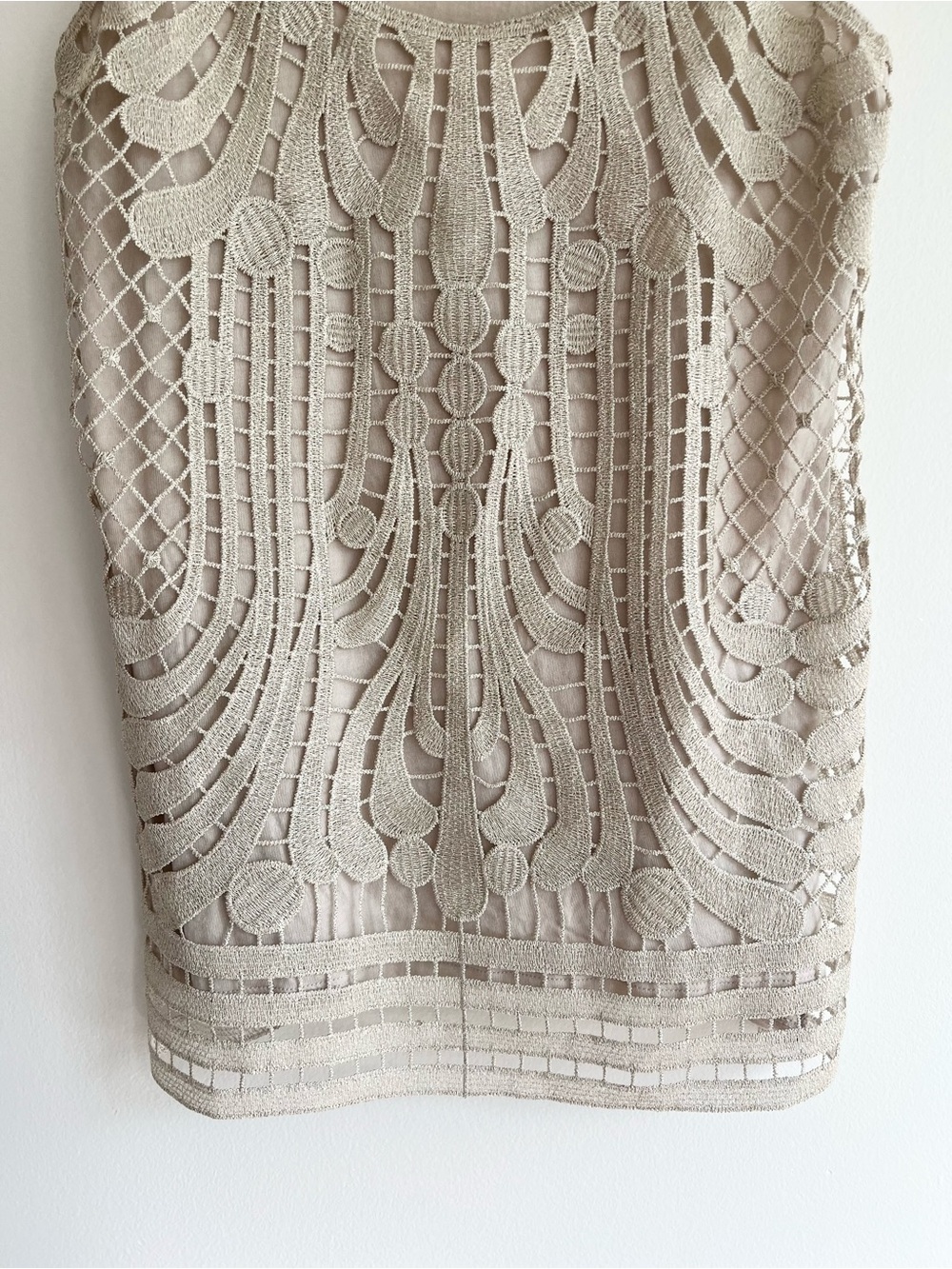 Express Beige Metallic Crochet Lace Overlay Tank Top | Women’s Small - Picture 4 of 7